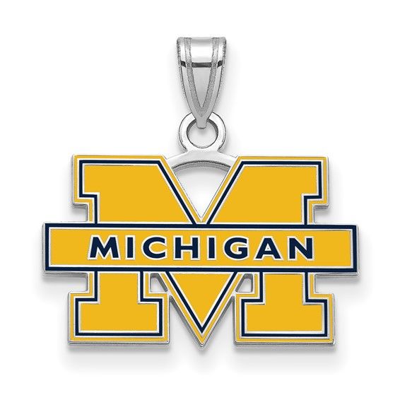 Sterling Silver U. Of Michigan Small Blue Enamel "M' Necklace - 24 In